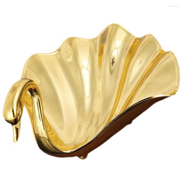 Juegos de vajilla Plato de fruta de metal Estilo nórdico Sala de estar Bandeja de refrigerios Creativo Pavo real dorado Pequeños adornos artesanales (oro) 1 pieza Decoración