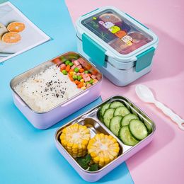 DINING SETS Sets Magnetron Bento Box For Kids Children Picnic School draagbare roestvrijstalen lunch dubbele laag cartoon container