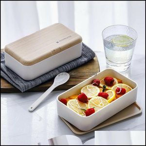 Ensembles De Vaisselle Micro-ondes Double Couche Boîte À Lunch Conteneur Ensemble De Stockage De Sandwich Grande Capacité Chauffable Blanc Rose Avec Cuillère D Mjbag Dhcwv