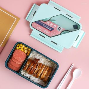 Dijkartikelen sets magnetron lunchbox lekkendicht schattig met lepel eetstokjes opslagcontainer kinderen kinderen schoolkantoor bento