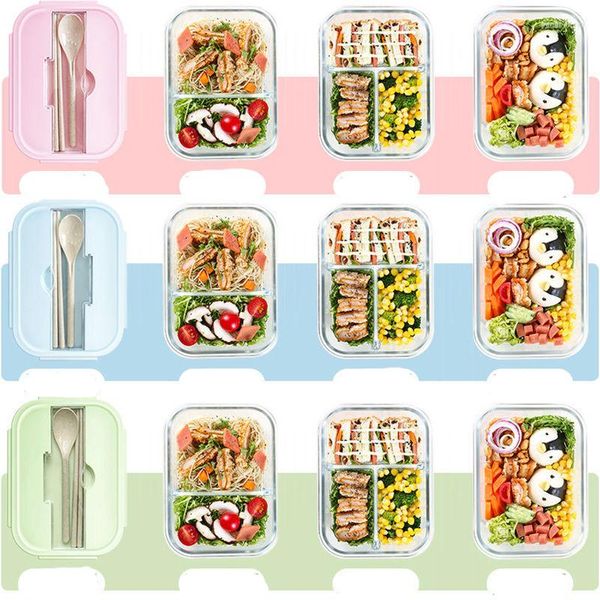 Ensembles de vaisselle micro-ondes spécial boîte à lunch verre partitionné frais-garde étudiant femme Version coréenne mignon Bento vaisselle