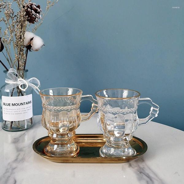 Ensembles de vaisselle Mini Coupe de l'après-midi Gobelet en verre Ambre Or Drinkware Relief Café Appareil à thé au lait rétro avec personnalité du vin rouge