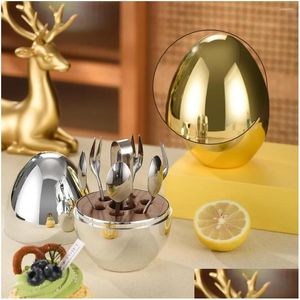 Serviessets Mini Eierbestek Set Goud Sier Roestvrijstalen Koffielepel Dessert Taartvork Clip 7 Pack In Total Drop Delivery Hom Dhkfy