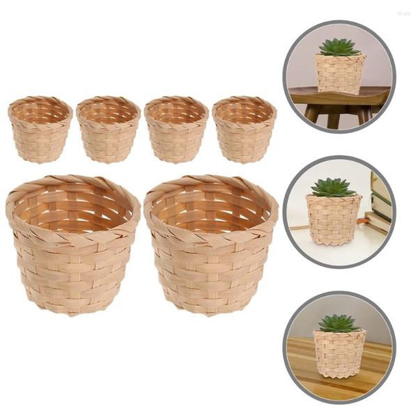 Conjuntos de vajilla Mini cesta tejida Flor en miniatura Casa de muñecas Picnic Tiny Party Favor Contenedor Astillas de madera Madera vacía