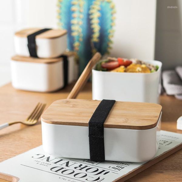 Conjuntos de vajilla Diseño minimalista Caja de almuerzo Cubierta de bambú Material ecológico Paja de trigo Bento para niños Contenedor de múltiples especificaciones Dinn