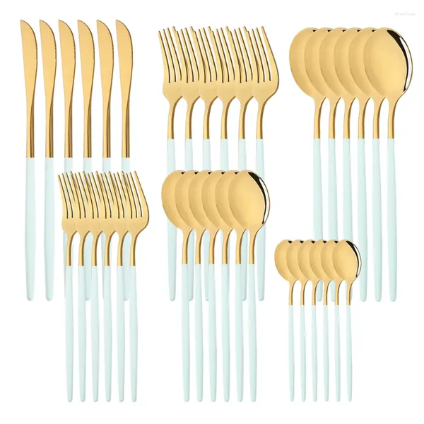 Ensembles de vaisselle à menthe Green Gol Cutlery Ensemble en acier inoxydable 36pcs Luxury Floatware Home Speerware Fork Spoon Knife Kitchen Kitchen