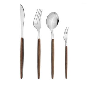 Dijksets Sets Spiegel Bruin Sliver houten textuur set roestvrijstalen diner messen vork lepels flatse tare keuken servies