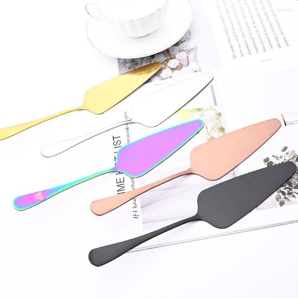 Ensembles de vaisselle miroir ensemble coloré en acier inoxydable couverts gâteau pelle couteau Pizza fromage diviseur couteaux outils de cuisson vaisselle