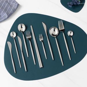 Ensembles de vaisselle miroir argenterie couverts 18/10 acier inoxydable cuillère à manger fourchette couteau baguettes ensemble cuisine poignée ronde