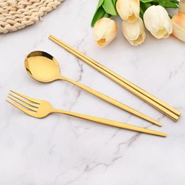 Juegos de vajilla Espejo Cuchara Tenedor Palillos Juego de vajilla 3 piezas Acero inoxidable Oro Occidental Cubiertos Cena Accesorios de cocina