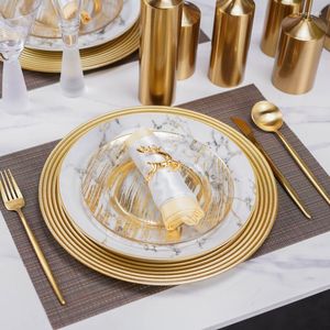 Dijkartikelen Sets Modern Dinner Luxe bord Set keramisch marmeren porseleinen glas Serveer goud Placa de conjuntos keukenplaten DL60CJ