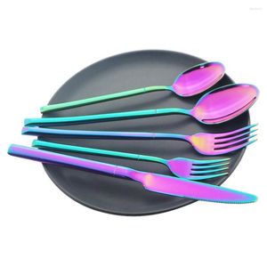 Ensembles de vaisselle ensemble de couverts multicolores couteau en acier inoxydable fourchette à Dessert cuillère à café vaisselle vaisselle de cuisine argenterie