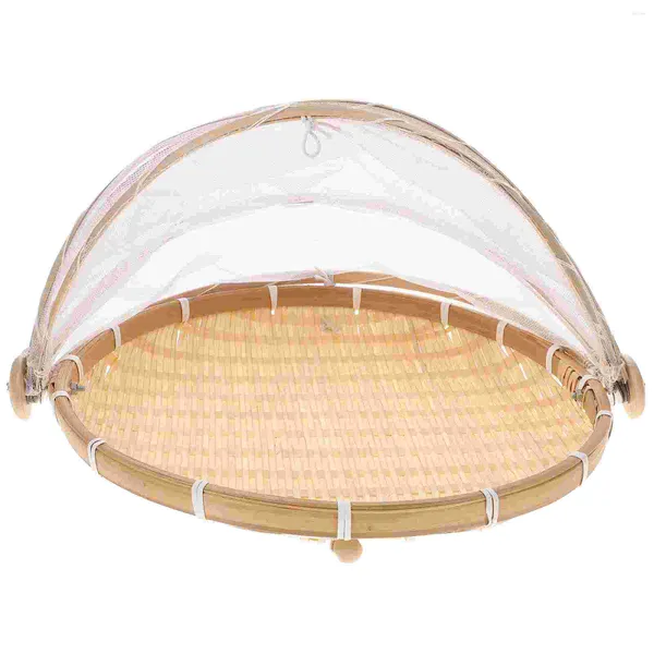Conjuntos de vajilla Cubierta de red Cesta de bambú Bandeja redonda Manual tejido Bollo al vapor Artículos de malla multiusos