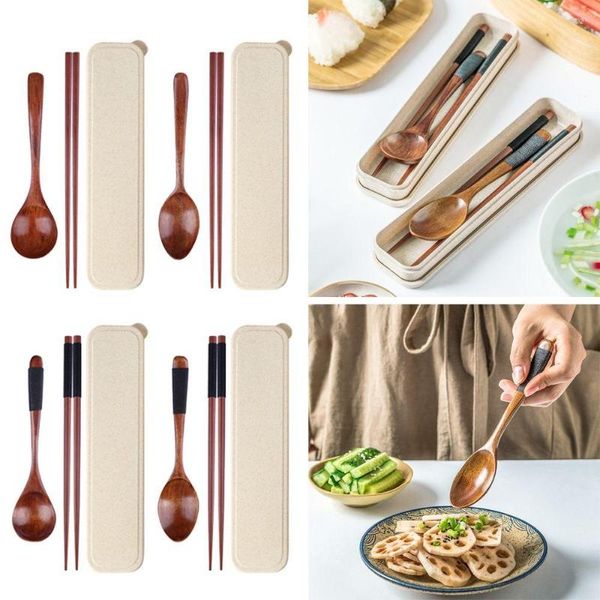 Juegos de vajilla Buen regalo para el almuerzo de viaje de madera de estilo japonés Cucharara para cucharadas de bifurcas