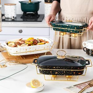 Dinnerware Sets Nordic Household Covered Soup Pot Binaural Creative Square Casserole Rack With Candle Holder Ceramic Griddle Heating