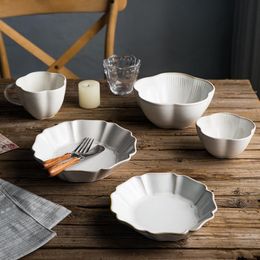 Ensembles de vaisselle Nordic Ins Style Vaisselle Bol de riz Nouilles Assiette peu profonde Soupe Tasse de luxe légère