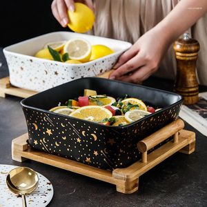 Ensembles de vaisselle bol à salade de fruits carré nordique cadre en bois créatif Smoothie en céramique Dessert de lune Simple