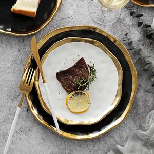 Ensembles de vaisselle nordique Style Ceramic Gold Plate Creative Porcelaine Plin Soup Bol de riz Snack Snack Dîner Cake Tray Varelle