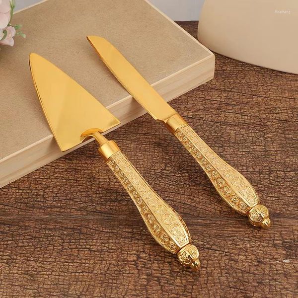 Ensemble de vaisselle de style nordique Elegant Golden Western Bakery Tools Hollow-Out Handle Pizza Phel Cake Cake Dessert Knife Set