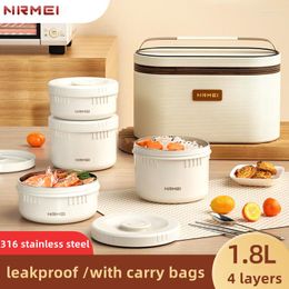 Dinware sets nrmei thermische bento lunchbox draagbare geïsoleerde container met zak magnetron veilig 316 roestvrij staal