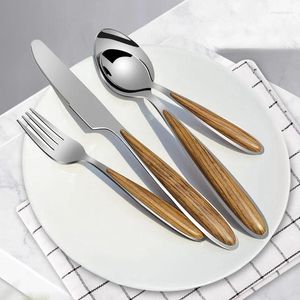 Ensembles de vaisselle Chêne Bois Grain Vaisselle Couverts En Acier Inoxydable Imitation Manche En Bois Couverts Ensemble Couteau Fourchette Cuillère Pour La Cuisine