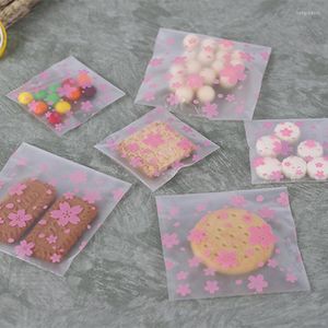 Ensembles de vaisselle OPP Sac Sakura Face Cookie Snack Emballage Dull Polish Cake Pain Stickup Sack Bakery Restaurant Shop Package 100 / 200pcsse