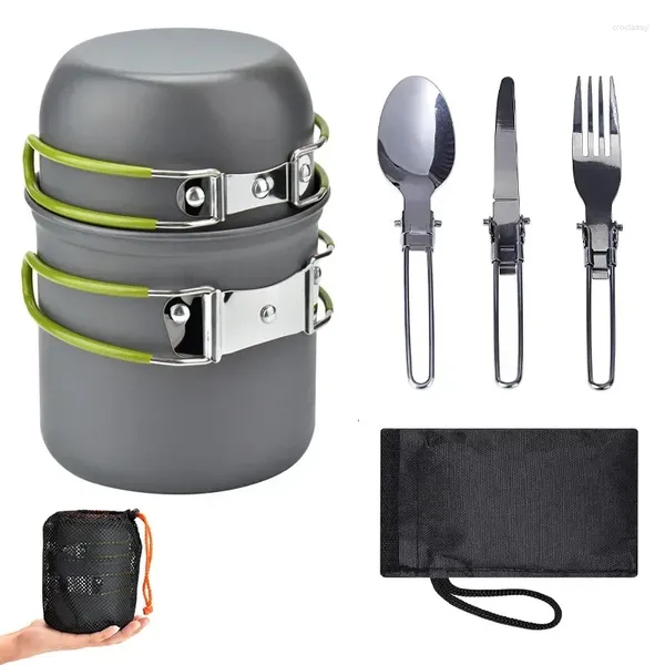 Ensembles de vaisselle des articles extérieurs Ensemble de pots et de casseroles pour 1-2 personnes ustensiles de cuisine de camping portables avec couverts DS-101