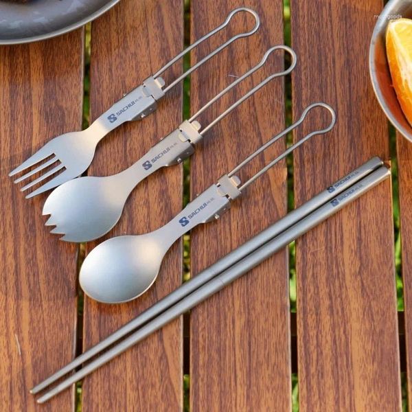 Ensembles de vaisselle en extérieur Titanium pliant à cuillère fourchette de fourchette de camping