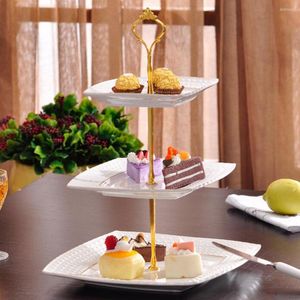 Ensembles de vaisselle décor de fête 1 2 ou 3 niveaux outils de gâteau assiette support poignée couronne raccord métal mariage 6 couleurs assiettes non incluses