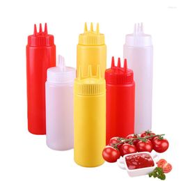 Ensembles de vaisselle PE Squeeze Bouteille Trois Trous Condiment Distributeur Sauce Vinaigre Ketchup Cruet Sauces Conteneur Tomate Moutarde 3pcs