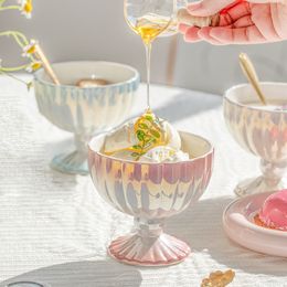 Juegos de vajilla Tazón de ensalada de perlas con cuchara Taza de desayuno de alto valor Jugo de helado Bebida fría Batido de postre de fruta delicada 230719