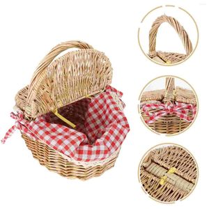 Ensembles de vaisselle panier de pique-nique avec couvercle et poignées cadeau tissé à la main fleur arrangement floral vase divers organisateur pour la maison