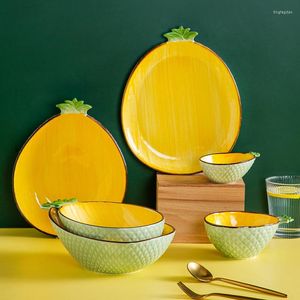 Din sets sets ananas keramische bord rijstkom fruitsalade creatief meisje schattige gerechten huis restaurant servies keuken benodigdheden