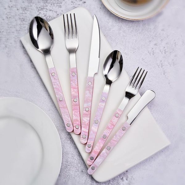 Ensembles de vaisselle rose couteau à beurre fourchette cuillère météore lumière colorée vaisselle miroir visage luxe Western gâteau pelle riz