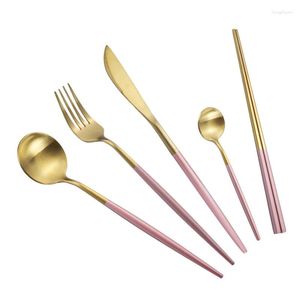 Dijkartikelen Sets Pink Gold bestek Set 18/10 Roestvrij staal Zilverwerk Flatware Dinner Knife Vork lepels Tikstoppen Drop