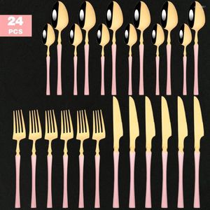 Ensembles de vaisselle or rose ensemble de couverts en acier inoxydable 16/24 pièces dîner vaisselle couteaux fourchette cuillère cuisine couverts argenterie