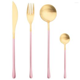 Dijksets Roze Gold Luxury servies Set 304 Mat roestvrij staal Western Mes Fork Tea Lepel Cutlery Kitchen Flatware