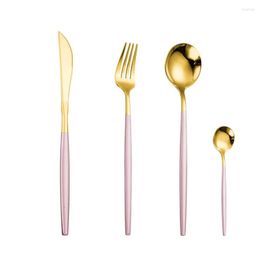 Dijksets Roze gouden roestvrijstalen reis bestek Set Flatware Forks Forks Knives lepels Zilverwerk Druppel Drop