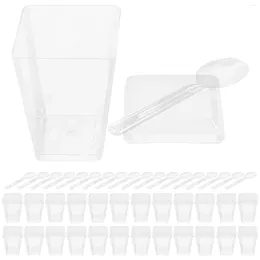 Ensemble de vaisselle tasses de dessert en plastique pour desserts Parfaits transparents avec des couvercles mini-cuillères à la crème glacée