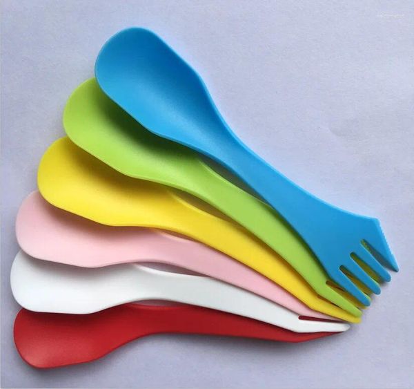 Ensembles de vaisselle couteau en plastique fourchette et cuillère vaisselle trois en un vaisselle multifonctionnelle à Double tête