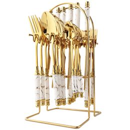 Dijkartikelen Sets Platinum Luxe servies Set Ceramic Full Flat Rainless Steel Mes Messen Cake Fork Lepel Set Kitchen servies cadeau 230331