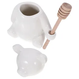 Ensembles de vaisselle Pot de miel d'ours polaire avec bâton de Dipper conteneurs de pot en céramique stockage sirop de céramique