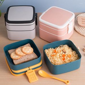 Din sets sets draagbaar 2 lagen gezonde lunchbox container magnetron oven bento dozen met bestekopslag