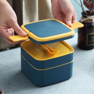 Ensembles de vaisselle Portable 2 couches boîte à déjeuner saine 1100 ml conteneur de bureau étudiant four à micro-ondes boîtes à Bento avec couverts boîte à déjeuner