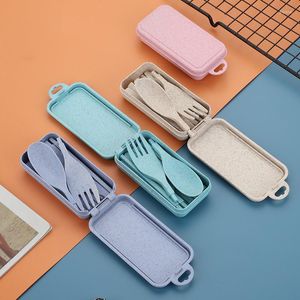 Ensembles de vaisselle Portable 4 pièces/ensemble de couverts en paille de blé de style japonais avec fourchette cuillère couteau baguettes pour voyager et étudiant