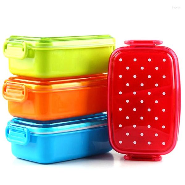 Ensembles de vaisselle Portable Cartoon Polka Dot Lunch Box Fod Kids 2 Grid Fruit Container Rangement Pr￩cnic Plastic Bento Children Gift