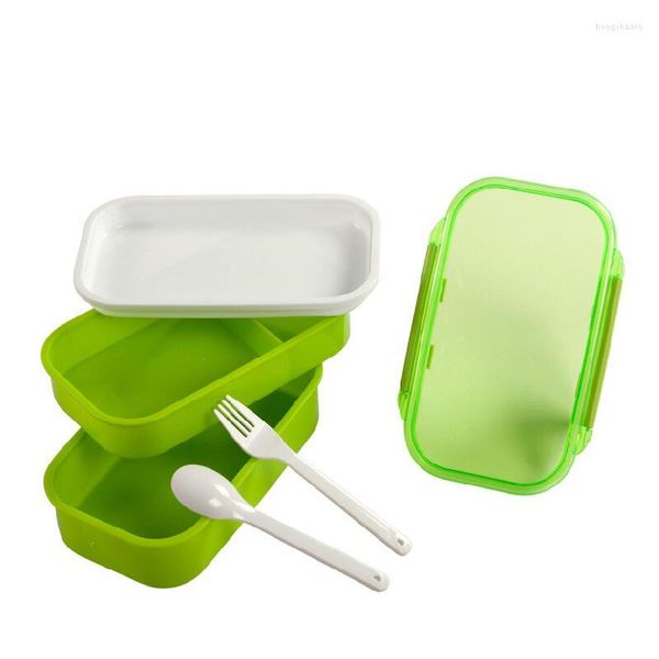 Ensembles de vaisselle Portable Double Layer School Office Ourdoor Bento Box Plastic Sealed Retain Freshness Lunchbox Micro-ondes Disponible FH08 125