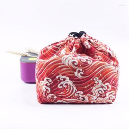 Juegos de vajilla, fiambrera japonesa portátil, bolsa para mujer Bento, paquete de comida para llevar para estudiantes, tela con cordón para niños, Picnic de algodón puro