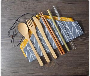 Ensembles de vaisselle Portable cuillère en paille de bambou naturel fourchette couteau baguettes brosse de nettoyage ustensiles de cuisine ensemble de couverts WB305