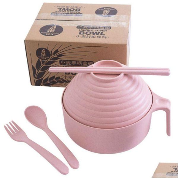 Ensembles de vaisselle Portable Réutilisable Ménage Vaisselle Ensembles Blé St Enfants Adt Cuillère Fourchette Tasse Salade Soupe Bol Assiette Cuisine Vaisselle Ensemble Dh3Yd